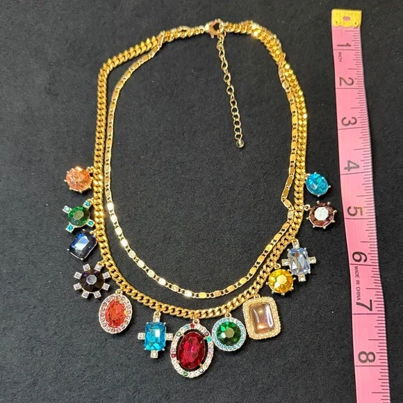 House of Harlow 1960 Gold Multicolor Gemstone Necklace